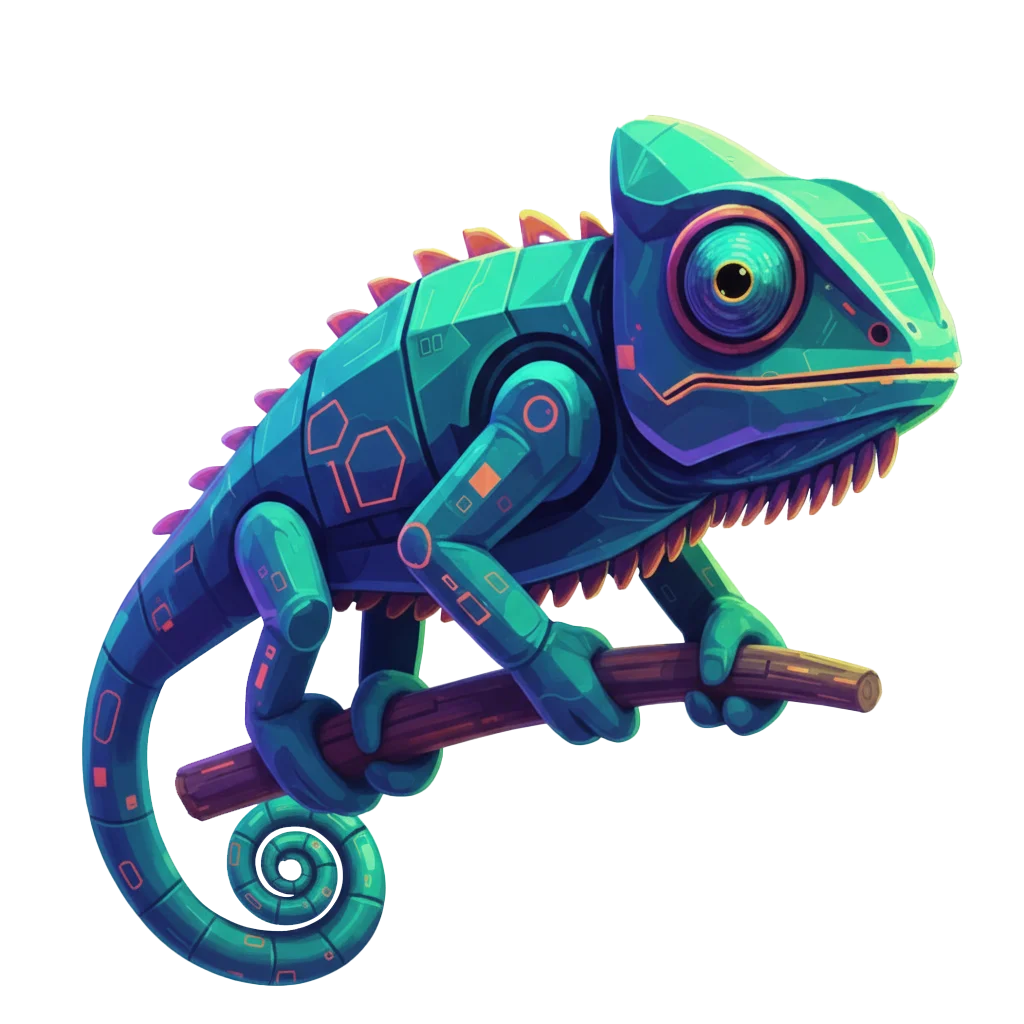 Mascote do meu.marketing - camaleão